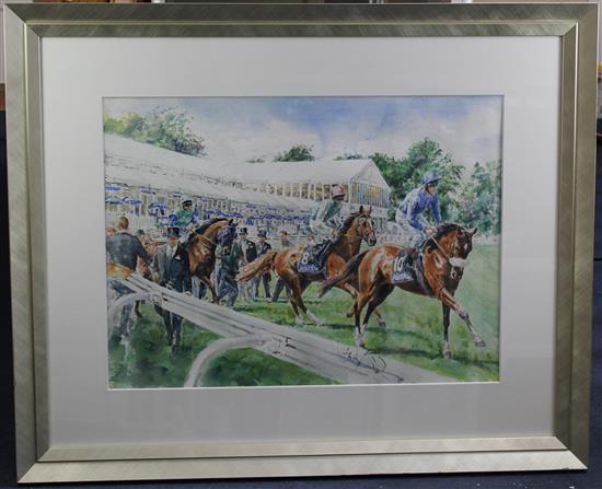 Gordon King (b. 1939) On the Course, Ascot, 21.5 x 29in.